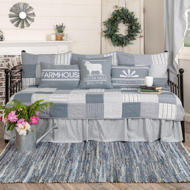 Sawyer Mill Blue 5pc Daybed Quilt Set (1 Quilt, 1 Bed Skirt, 3 Standard Shams) VHC Brands - The Fox Decor